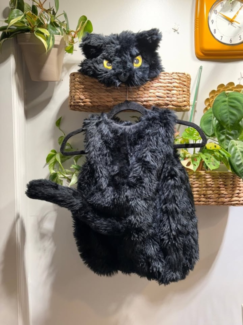 Black Cat Halloween Costume, 2-3T Pottery Barn Kids with felt kitty treat bag